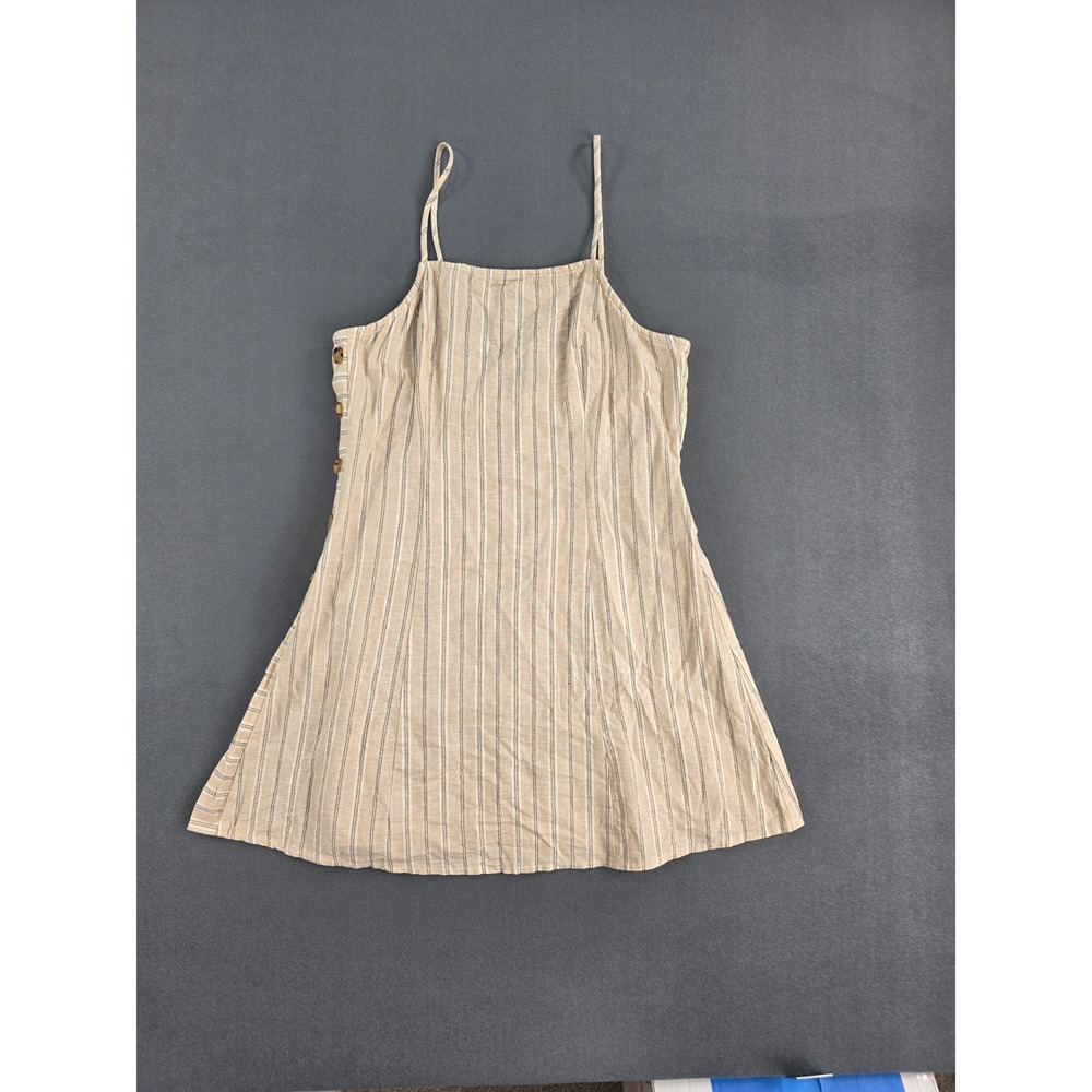 Lulus Pier and There Striped Cotton Linen Side Button Mini Dress Size M